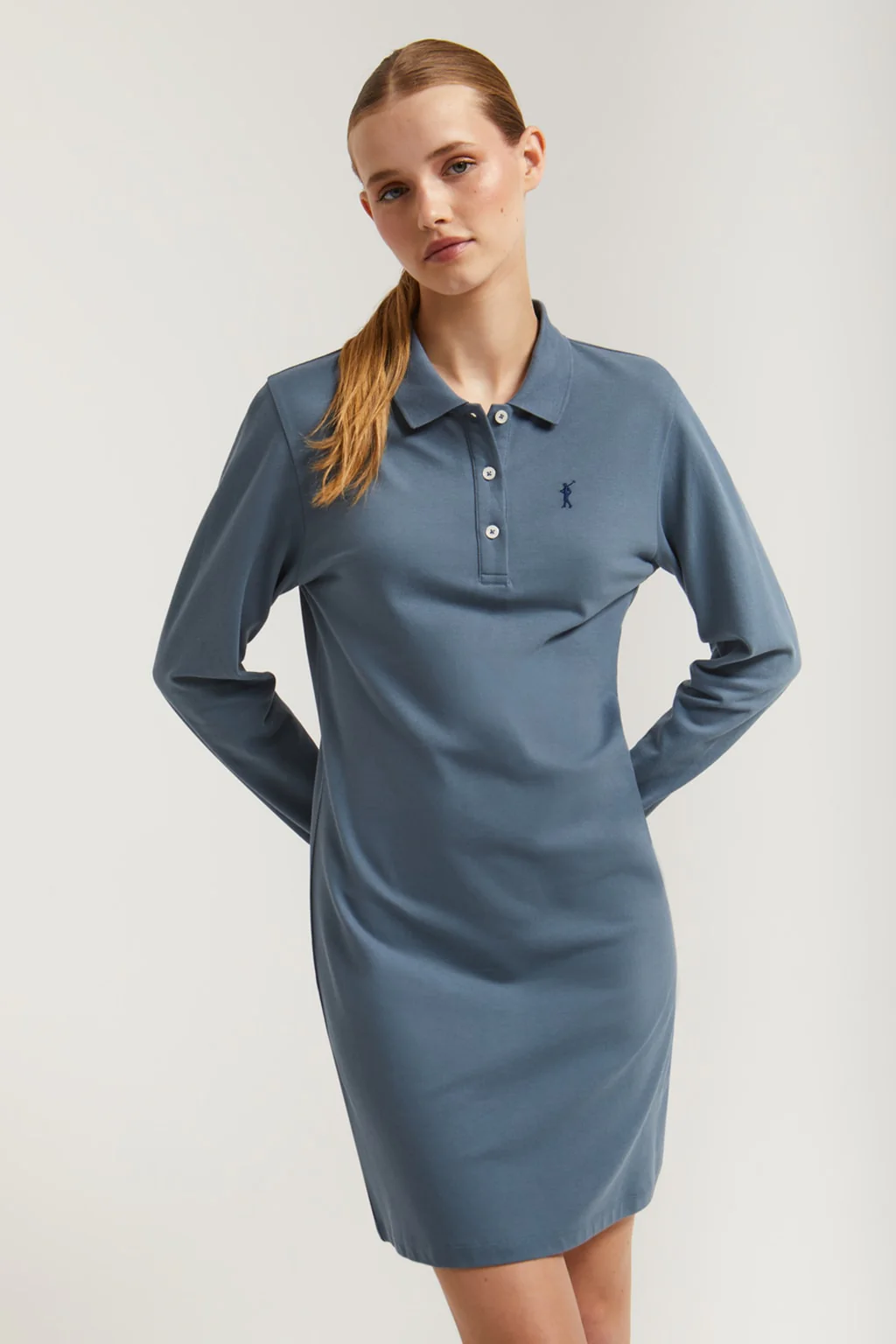 Denim-blue pique popover dress with Rigby Go embroidery - Image 2