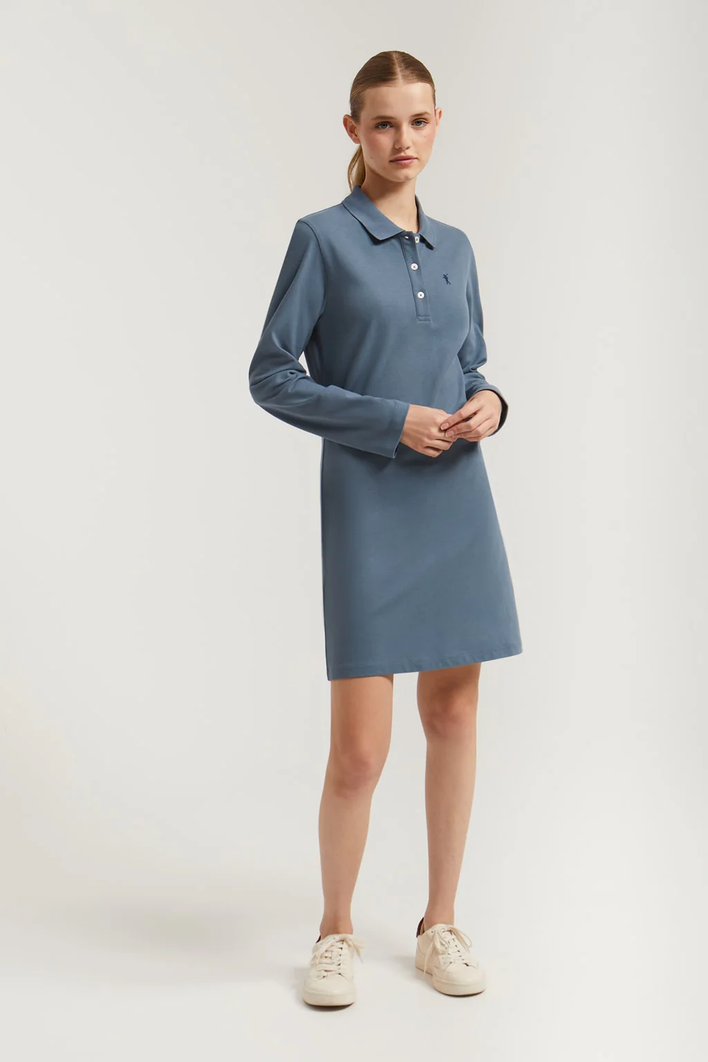Denim-blue pique popover dress with Rigby Go embroidery - Image 4