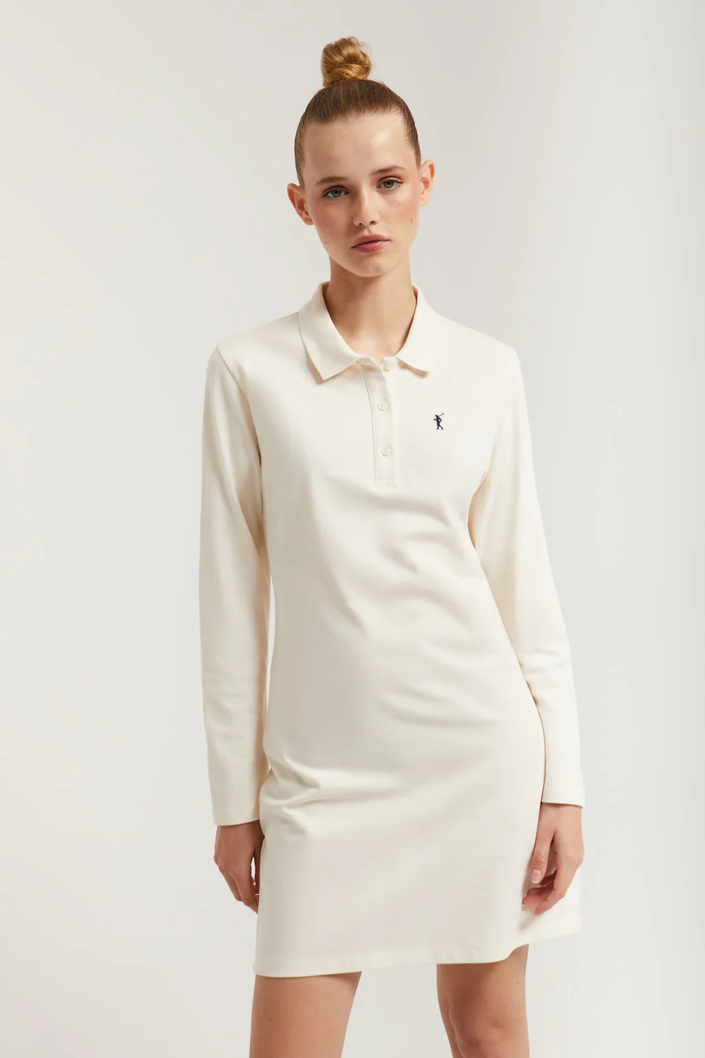 Beige pique popover dress with Rigby Go embroidery