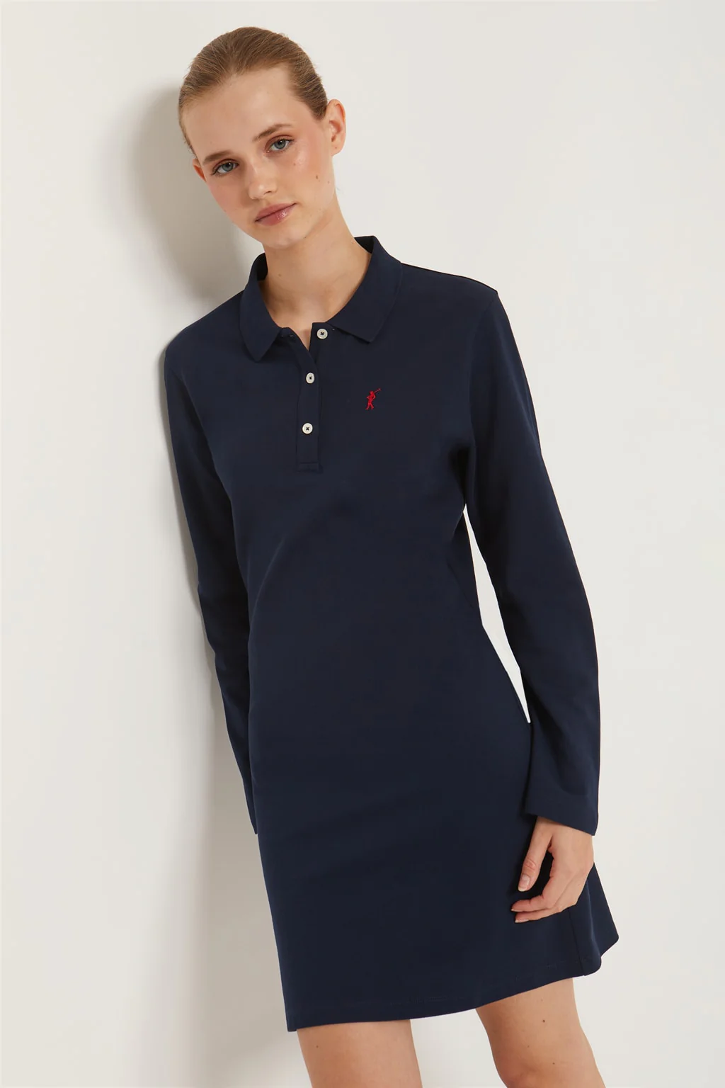 Navy-blue pique popover dress with Rigby Go embroidery - Image 3