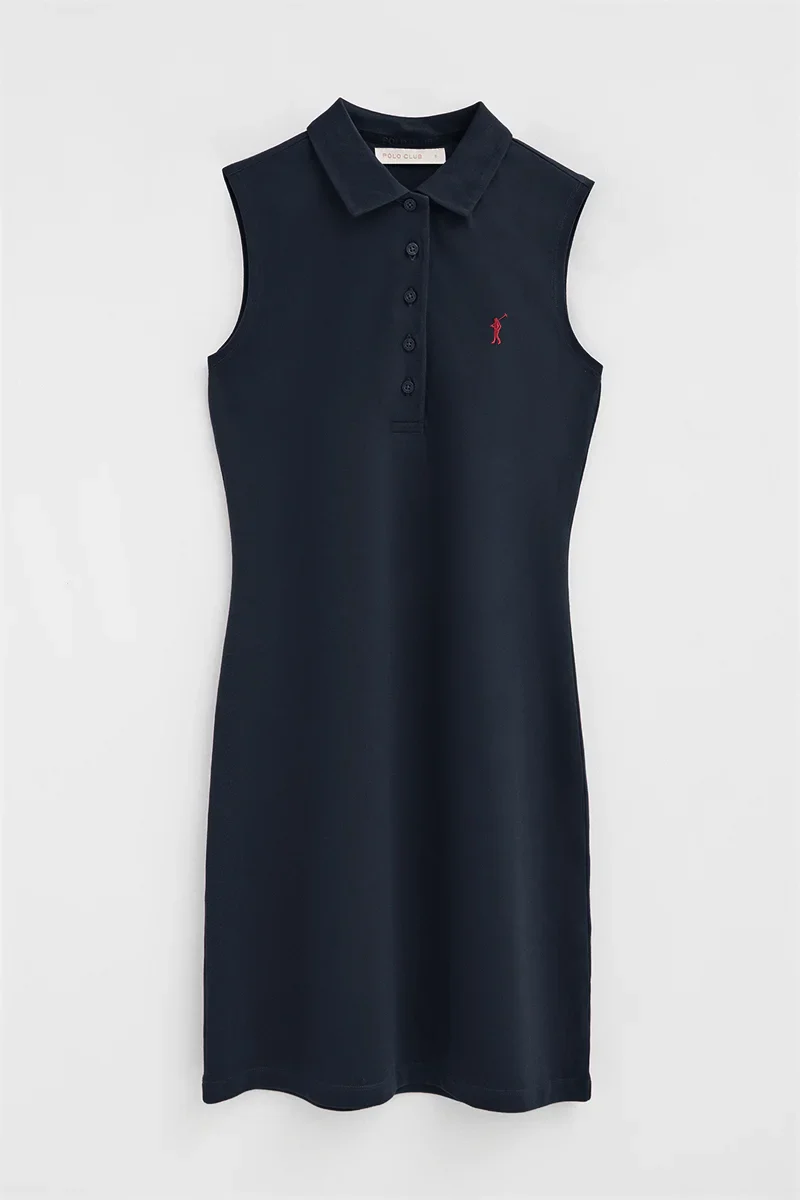 Navy-blue sleeveless short polo dress with Rigby Go logo - Image 6