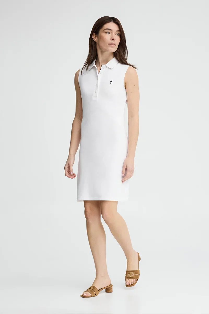 White sleeveless short polo dress with Rigby Go logo - Image 3