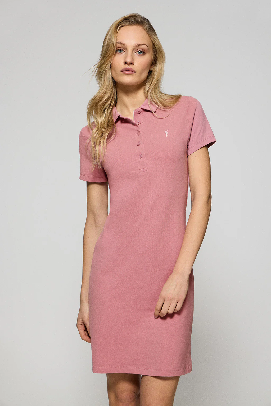 Dusty-pink polo dress with Rigby Go logo
