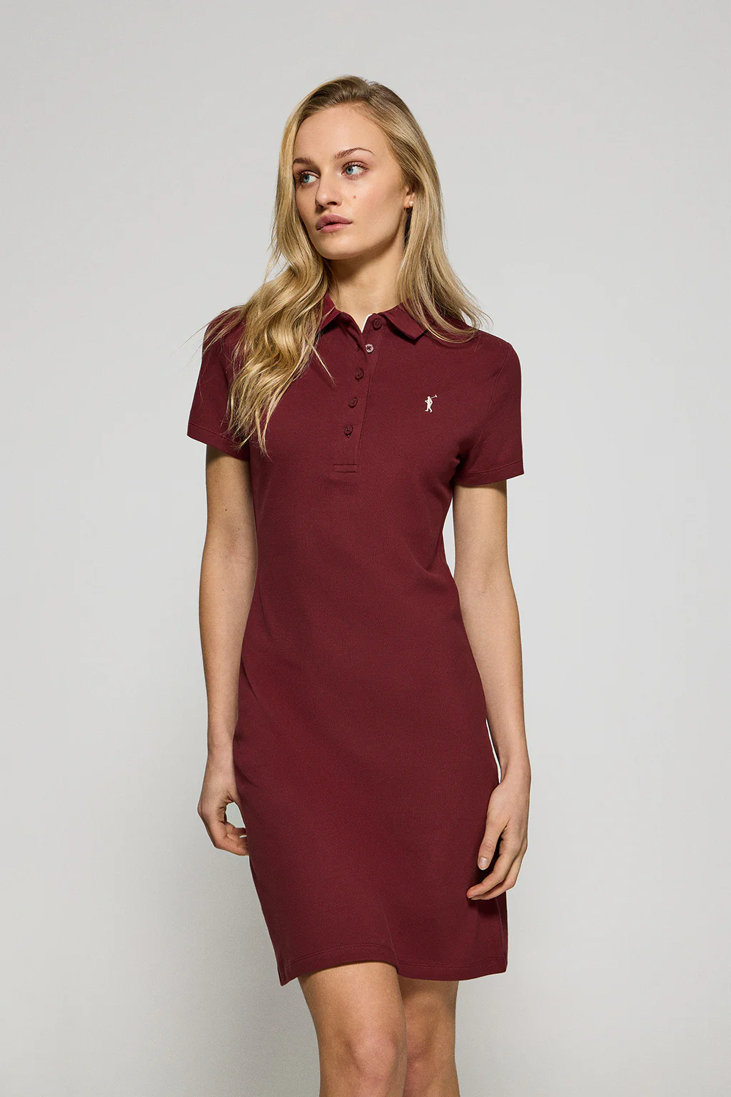 Maroon polo dress with Rigby Go logo