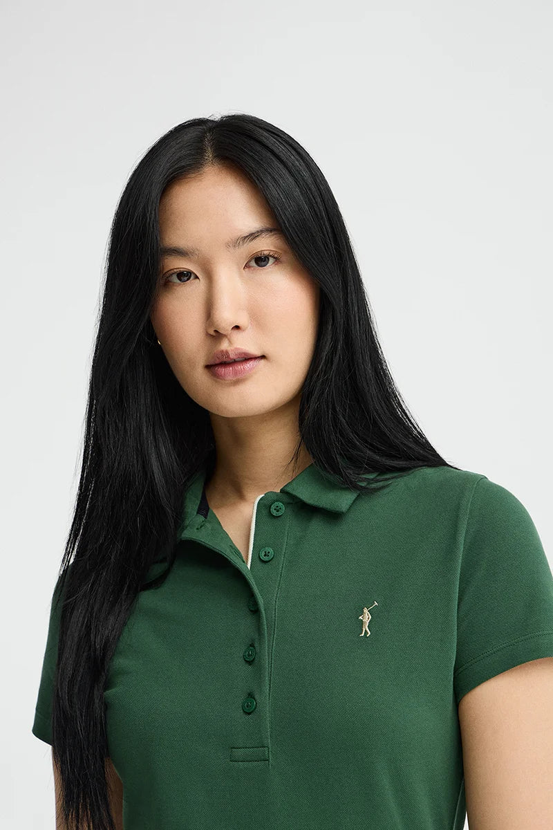 Bottle-green short polo dress with short sleeves and Rigby Go logo - Image 3