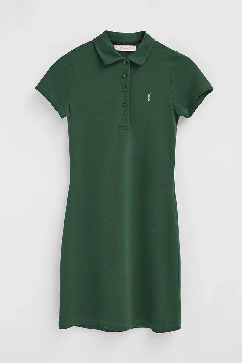 Bottle-green short polo dress with short sleeves and Rigby Go logo - Image 9