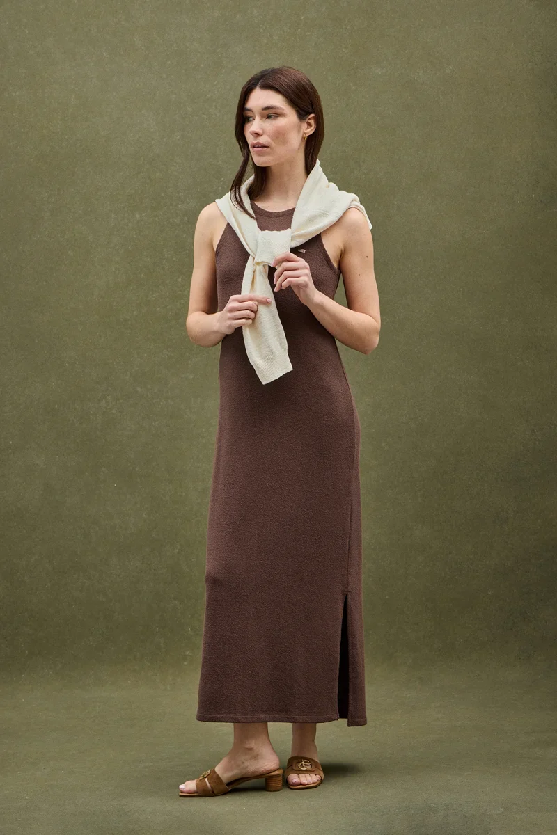 Chocolate rustic-knit dress with Polo Club logo - Image 2