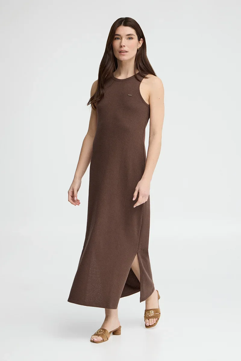 Chocolate rustic-knit dress with Polo Club logo - Image 4