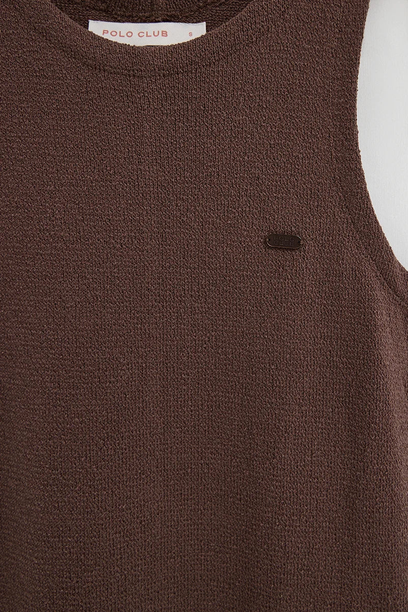 Chocolate rustic-knit dress with Polo Club logo - Image 7