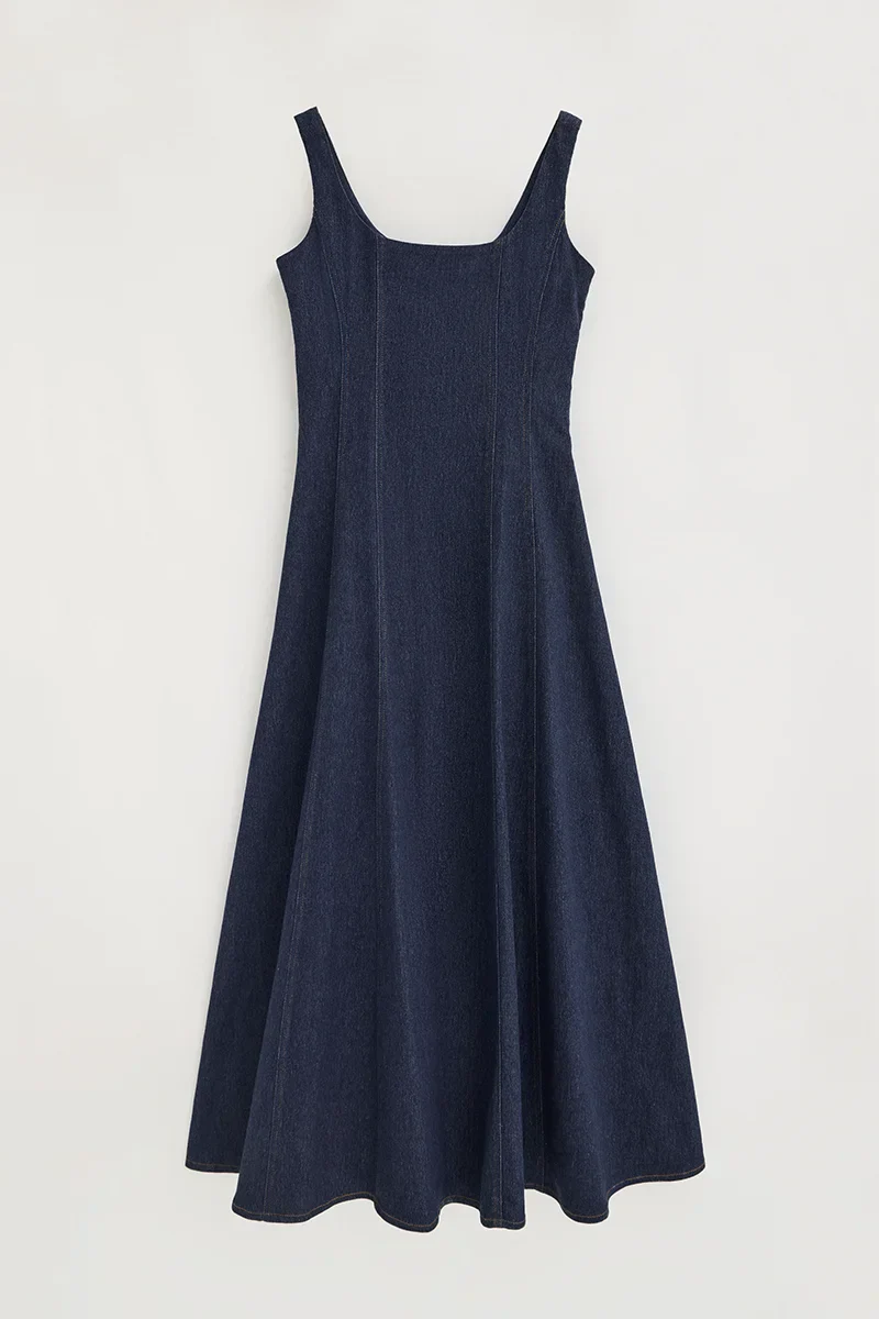 Mid-blue strappy denim dress with slim fit and Polo Club logo - Image 10
