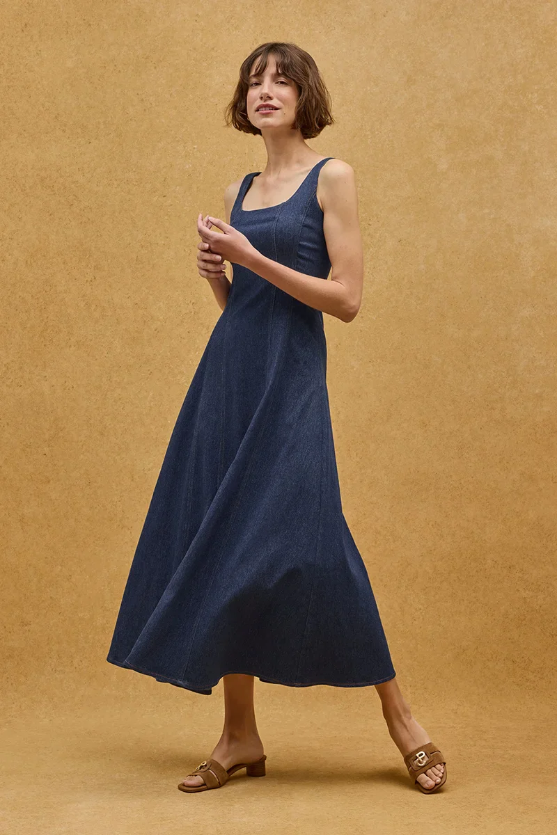 Mid-blue strappy denim dress with slim fit and Polo Club logo - Image 2