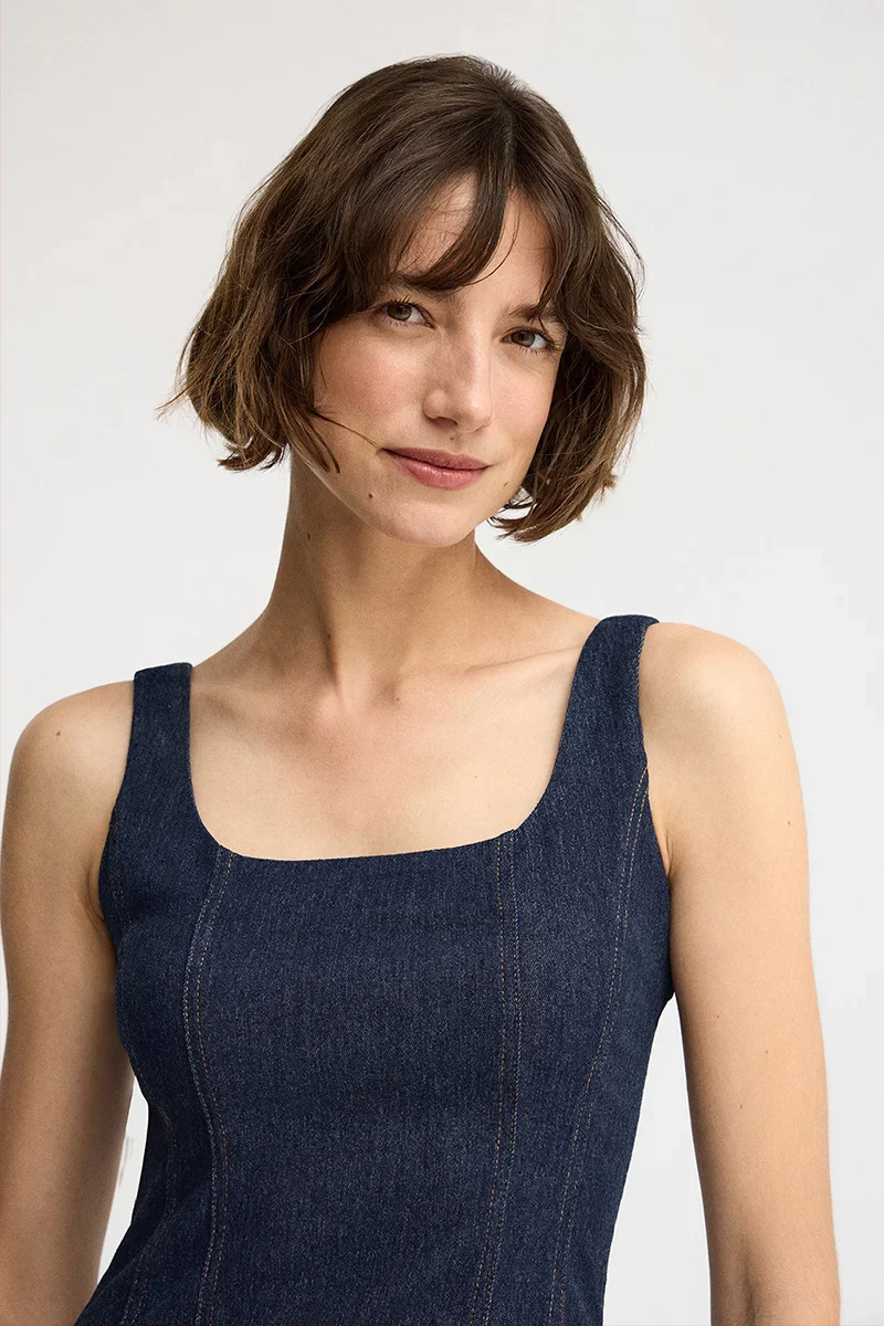 Mid-blue strappy denim dress with slim fit and Polo Club logo - Image 3