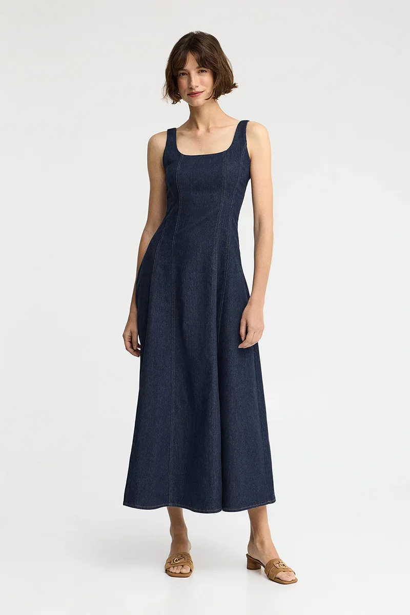 Mid-blue strappy denim dress with slim fit and Polo Club logo - Image 5