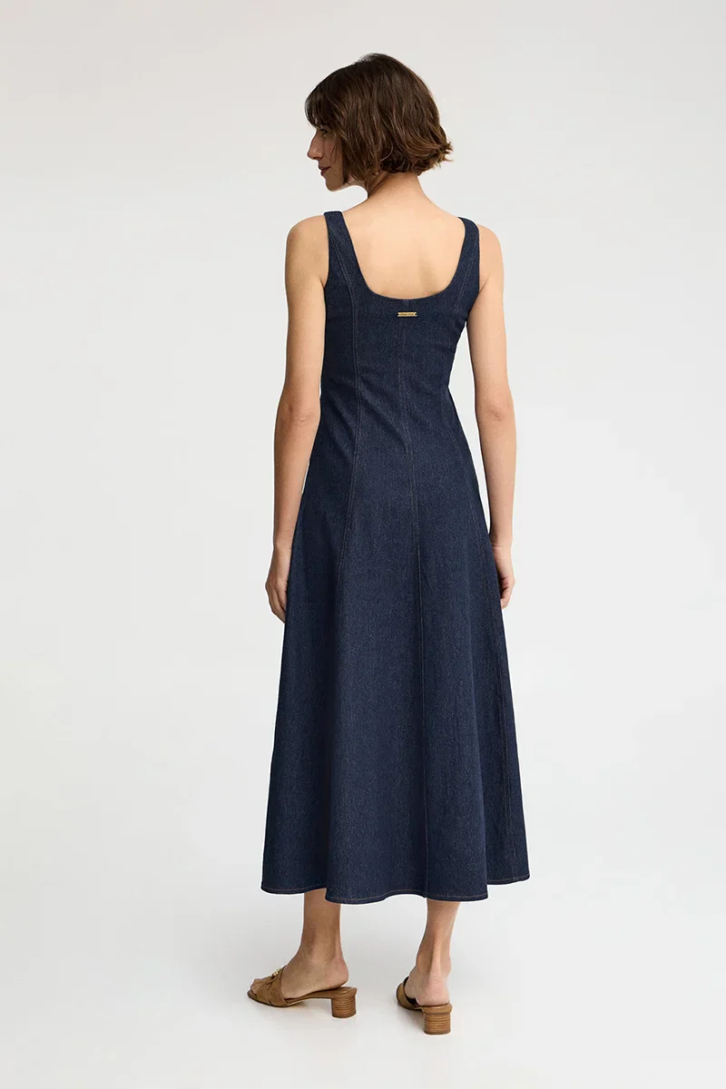 Mid-blue strappy denim dress with slim fit and Polo Club logo - Image 6