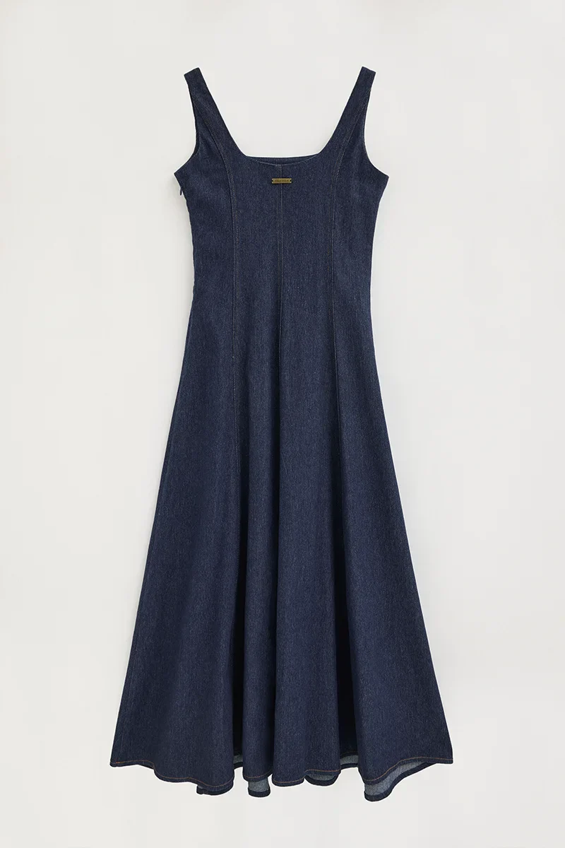 Mid-blue strappy denim dress with slim fit and Polo Club logo - Image 9