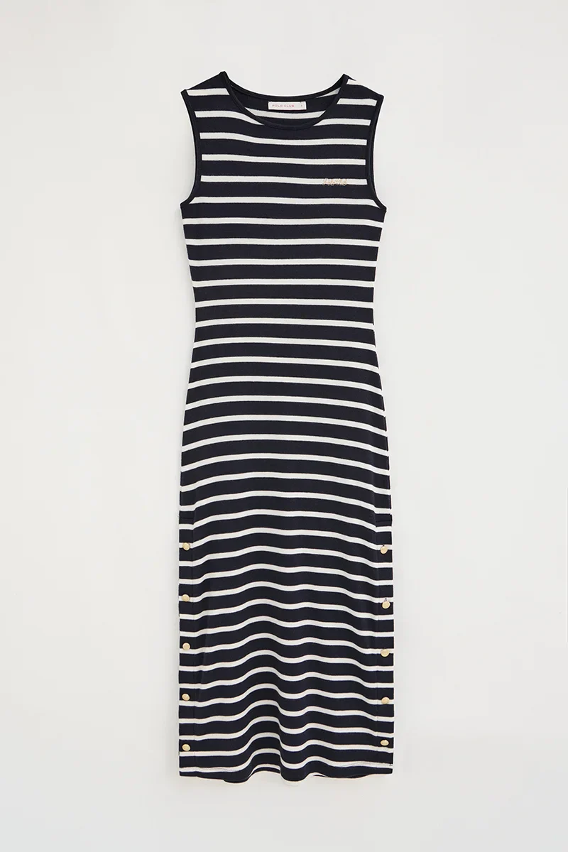 Navy-blue and white striped dress with nautical Polo Club branding - Image 10
