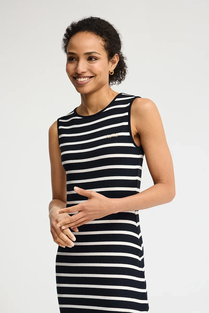 Navy-blue and white striped dress with nautical Polo Club branding - Image 2