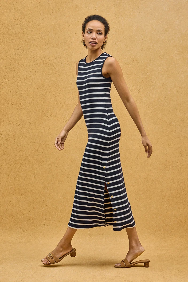 Navy-blue and white striped dress with nautical Polo Club branding - Image 3