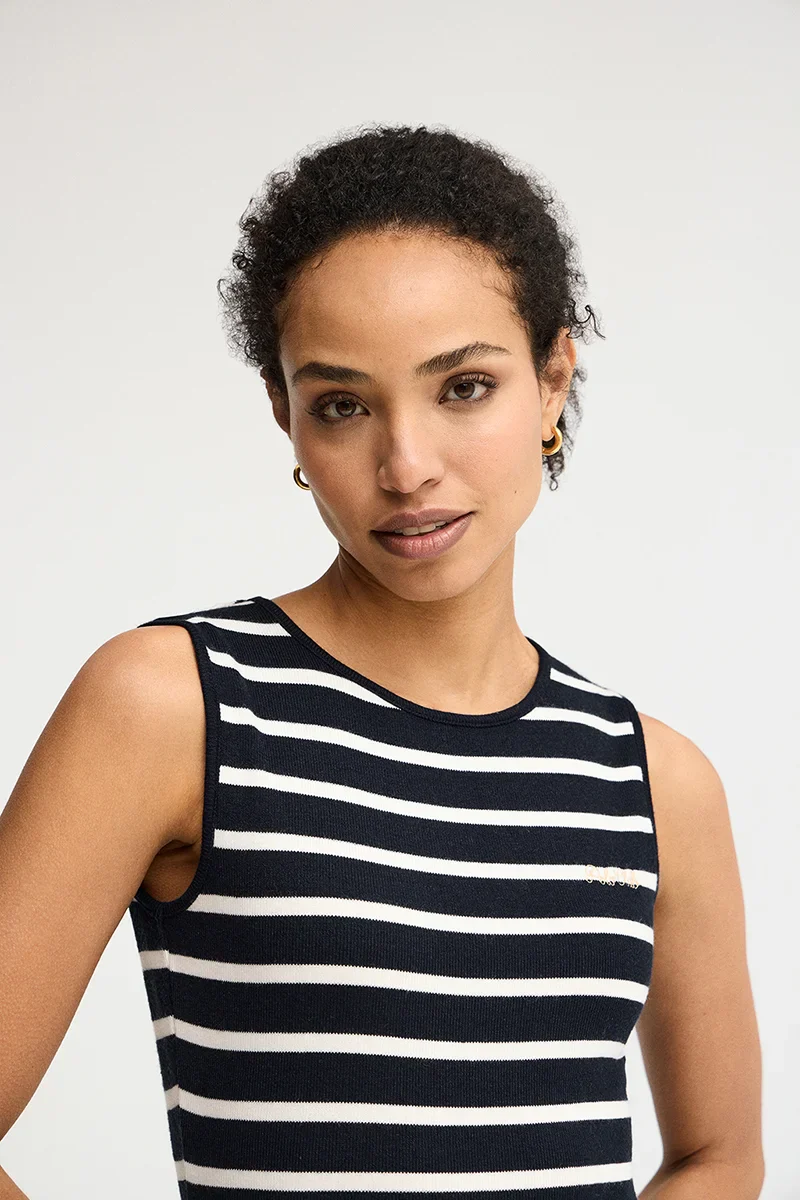 Navy-blue and white striped dress with nautical Polo Club branding - Image 4