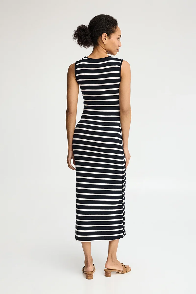Navy-blue and white striped dress with nautical Polo Club branding - Image 5