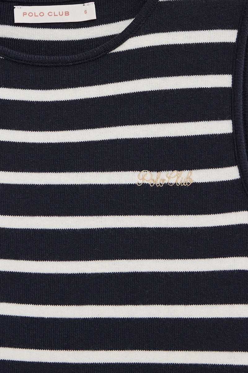Navy-blue and white striped dress with nautical Polo Club branding - Image 7