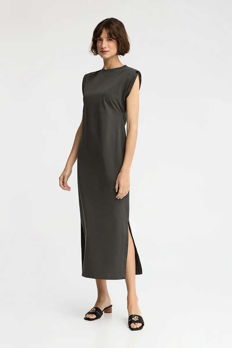 Stone-grey sleeveless round-neck dress with Polo Club logo - Image 2