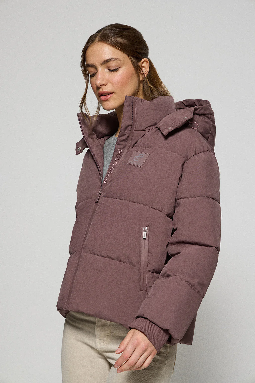 Pink taupe short jacket Artic with fixed hood and Polo Club details - Image 4