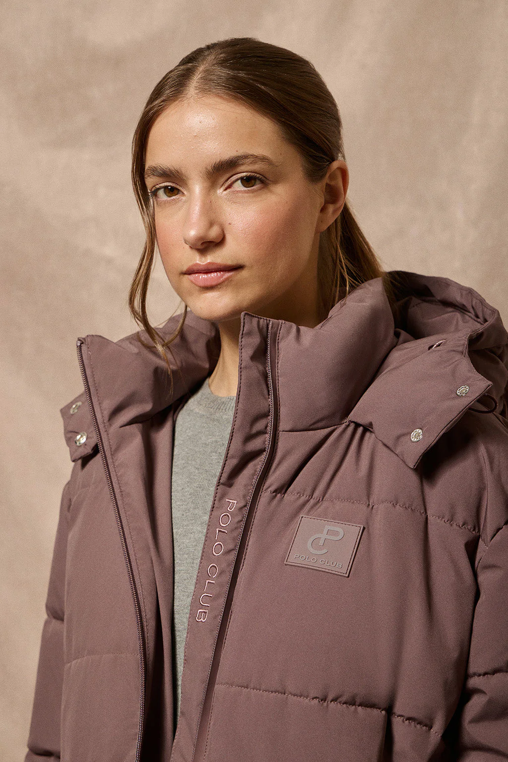 Pink taupe short jacket Artic with fixed hood and Polo Club details - Image 6