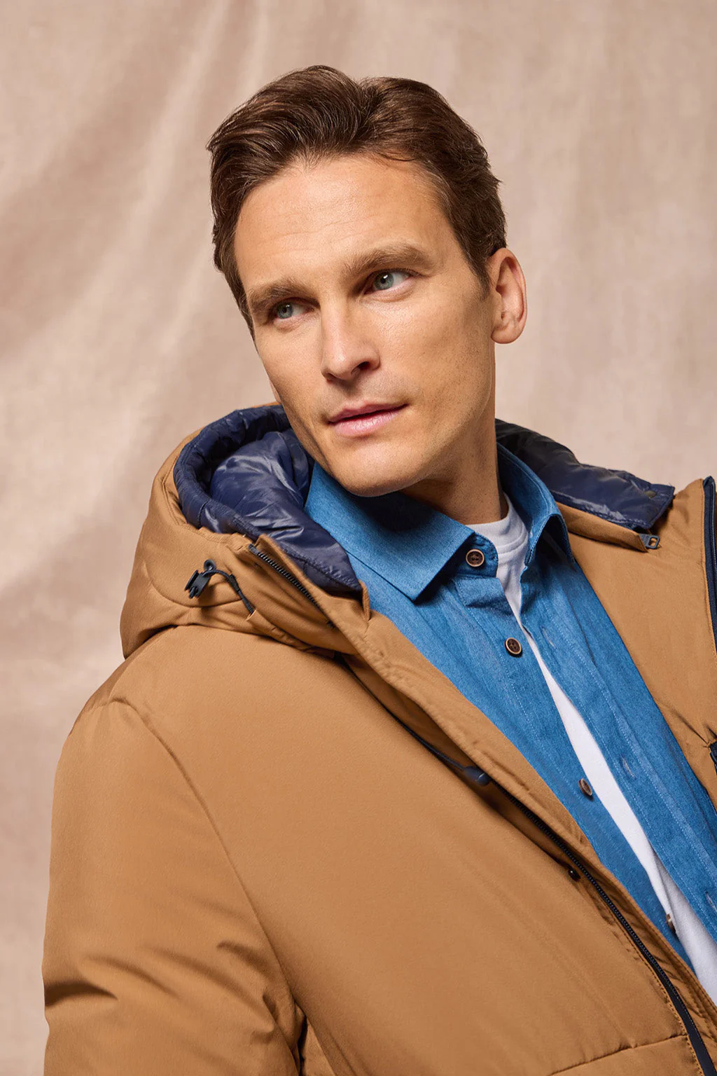 Camel puffer coat Aspen with fixed hood and Polo Club details - Image 5