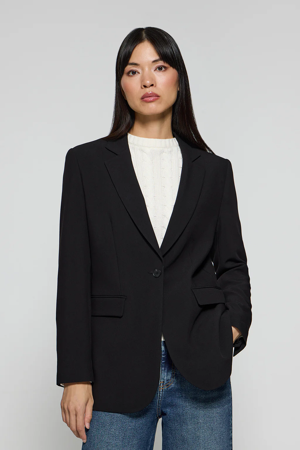 Black button blazer with Polo Club details