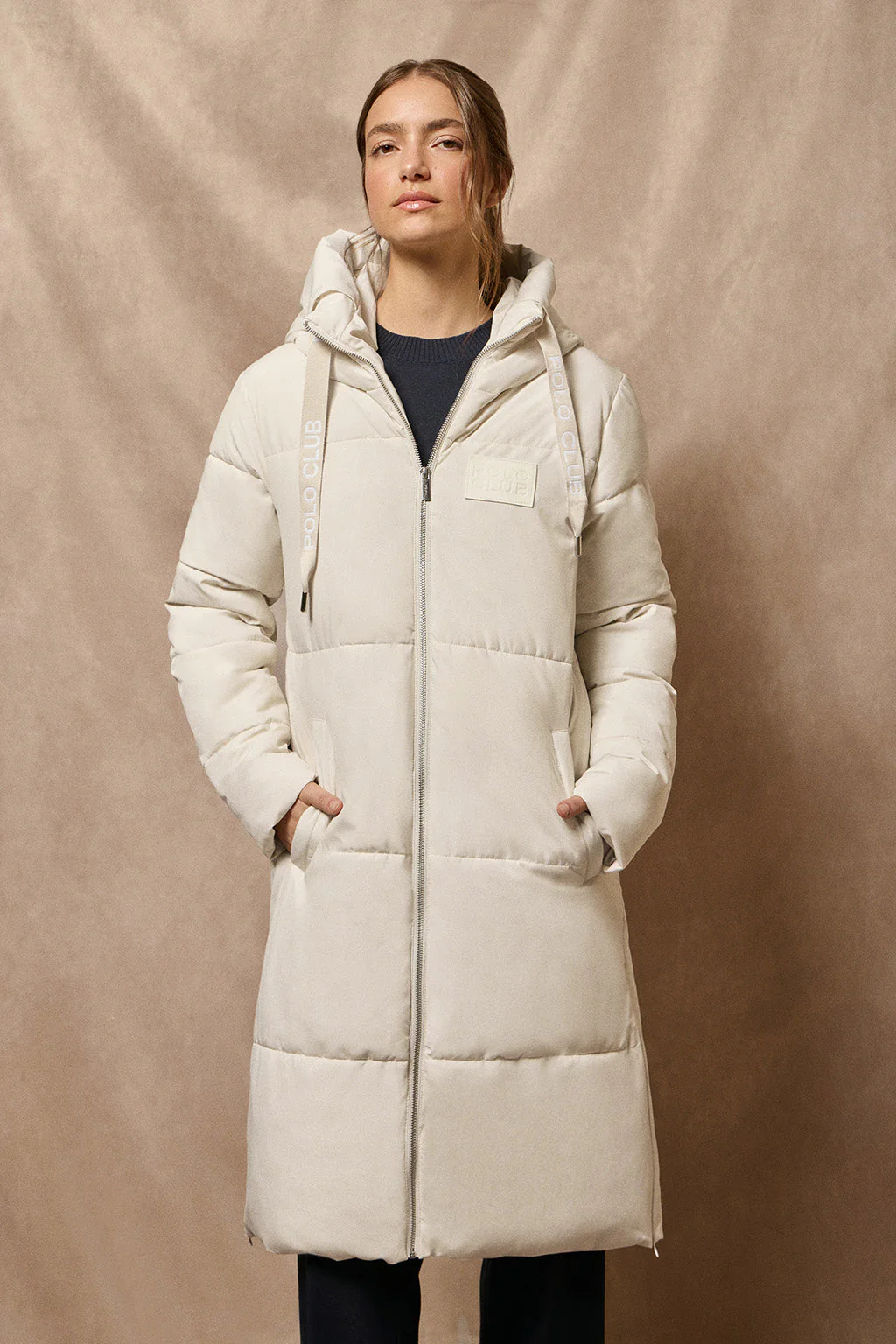 Beige short coat Buenos Aires with fixed hood and Polo Club details - Image 7