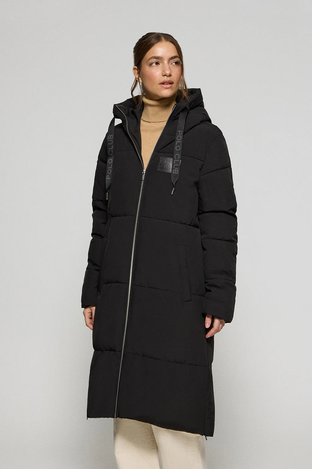 Black short coat Buenos Aires with fixed hood and Polo Club details