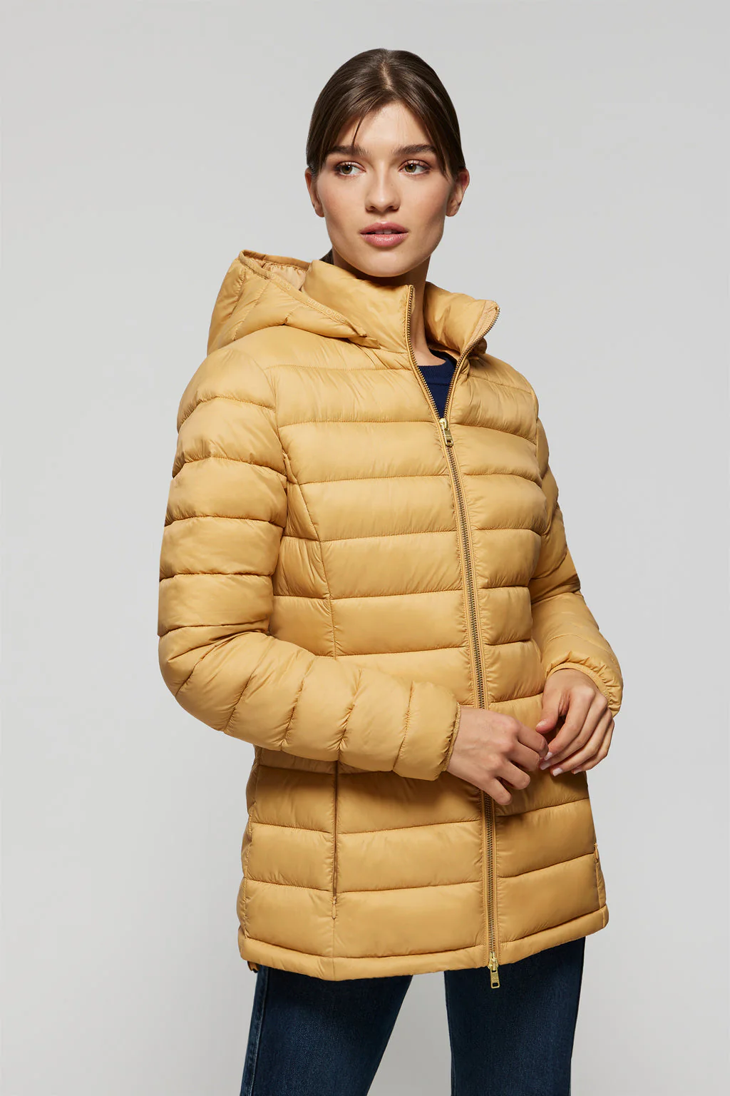 Camel ultralight Carla jacket with hood and Polo Club logo