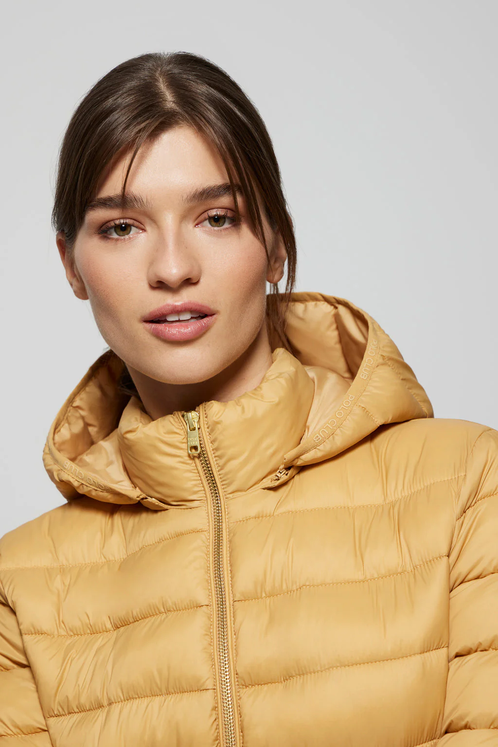 Camel ultralight Carla jacket with hood and Polo Club logo - Image 3