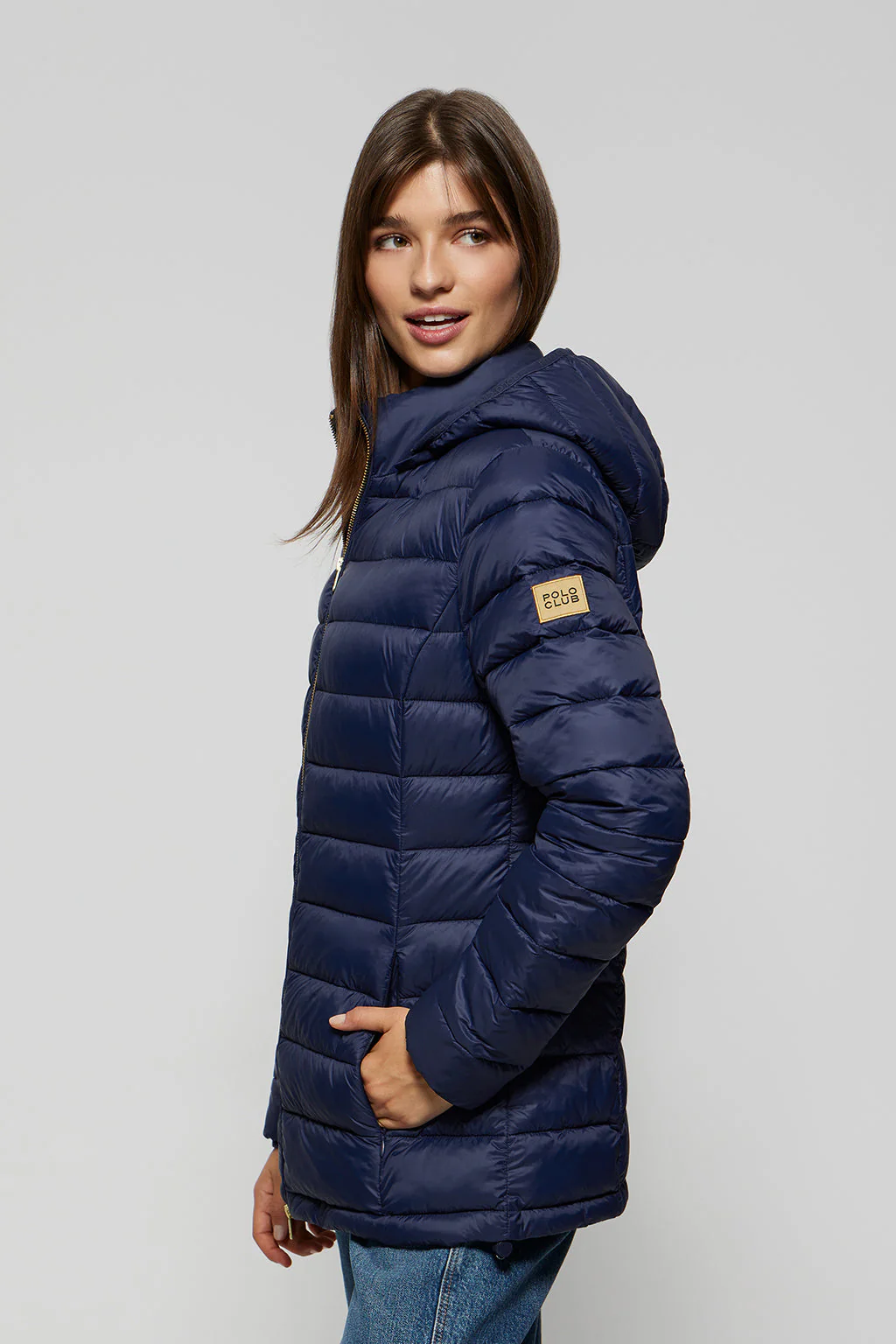 Navy-blue ultralight Carla jacket with hood and Polo Club logo - Image 4