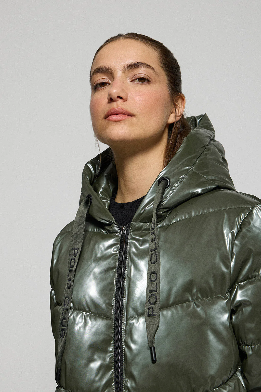 Green metal-effect coat Catele with fixed hood and Polo Club details - Image 2