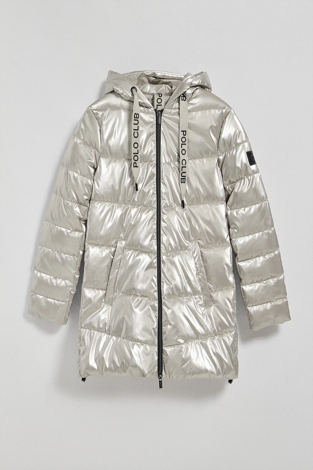 Platinum metal-effect coat Catele with fixed hood and Polo Club details - Image 10