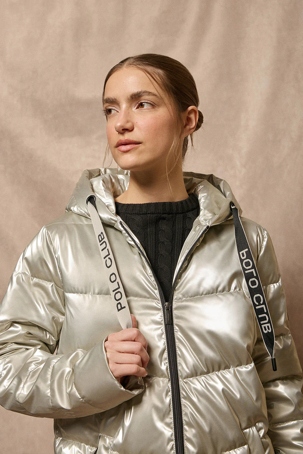 Platinum metal-effect coat Catele with fixed hood and Polo Club details - Image 6