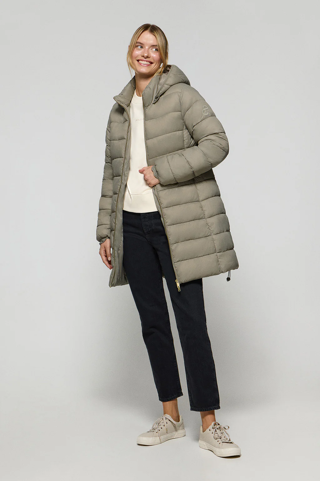 Taupe ultralight coat Cecilia with detachable hood and PC embroidery - Image 4