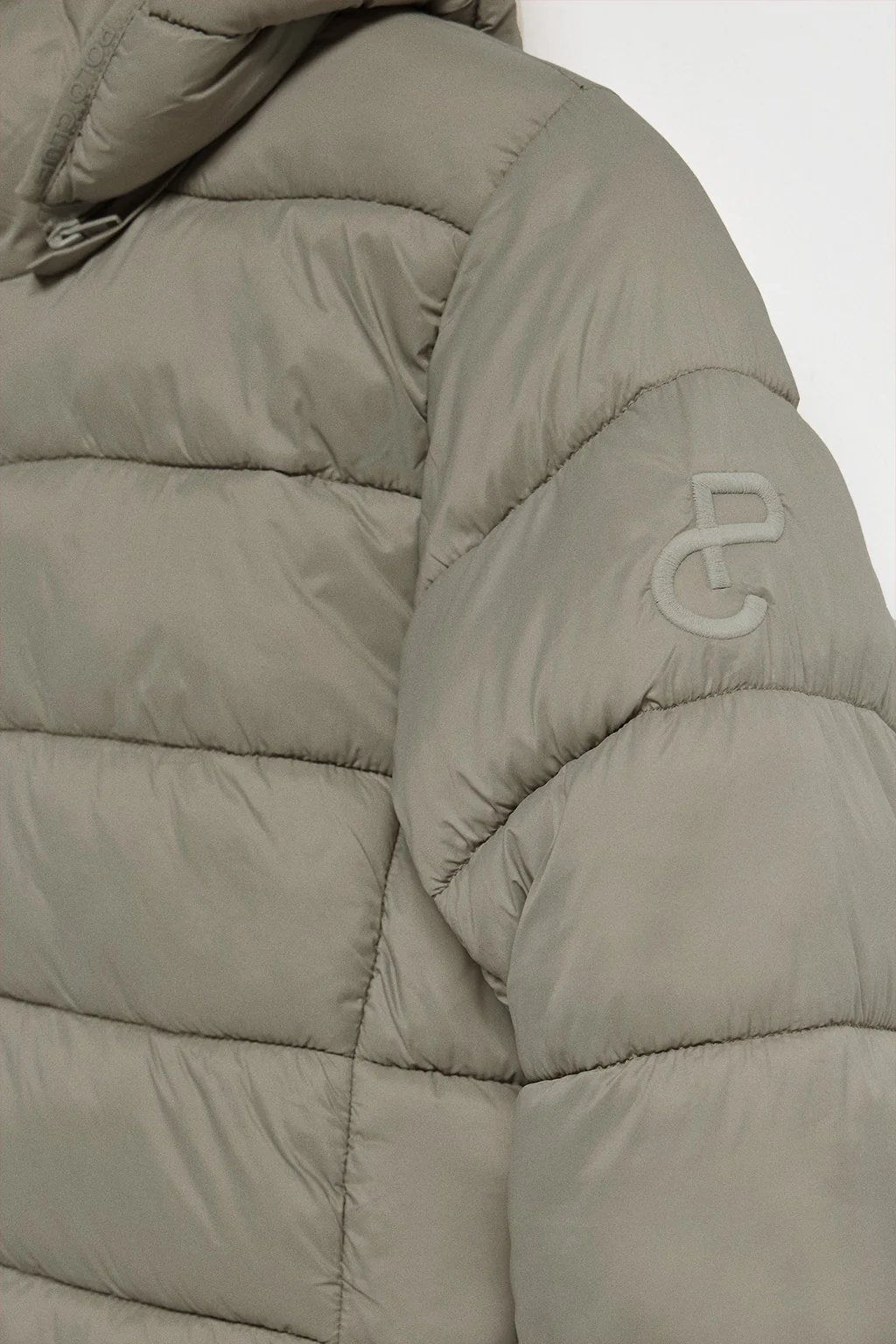 Taupe ultralight coat Cecilia with detachable hood and PC embroidery - Image 9