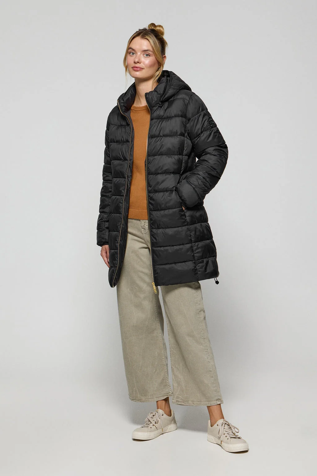 Black ultralight coat Cecilia with detachable hood and PC embroidery - Image 3