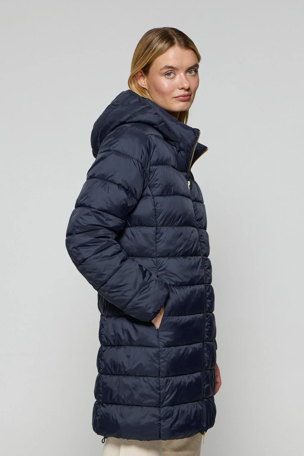 Navy-blue ultralight coat Cecilia with detachable hood and PC embroidery - Image 2