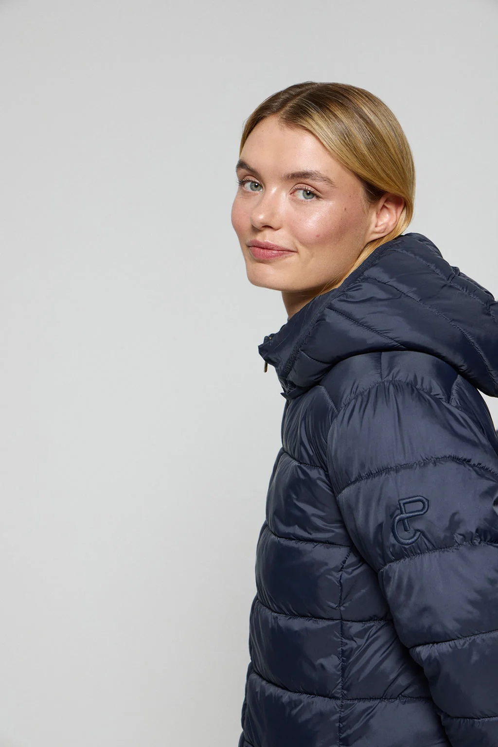 Navy-blue ultralight coat Cecilia with detachable hood and PC embroidery - Image 4