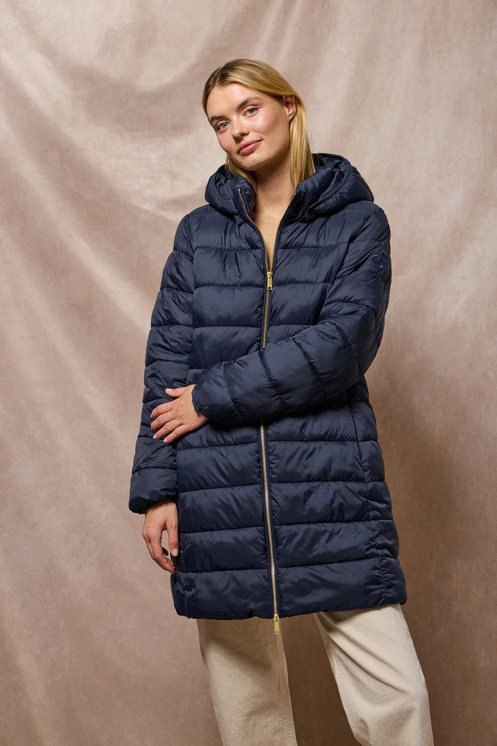 Navy-blue ultralight coat Cecilia with detachable hood and PC embroidery - Image 5