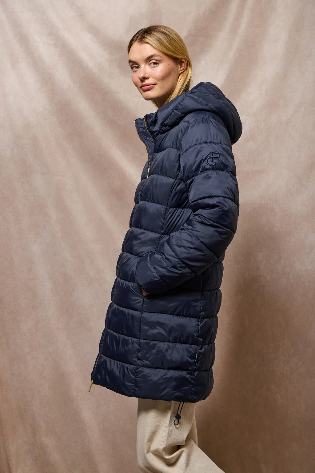 Navy-blue ultralight coat Cecilia with detachable hood and PC embroidery - Image 6