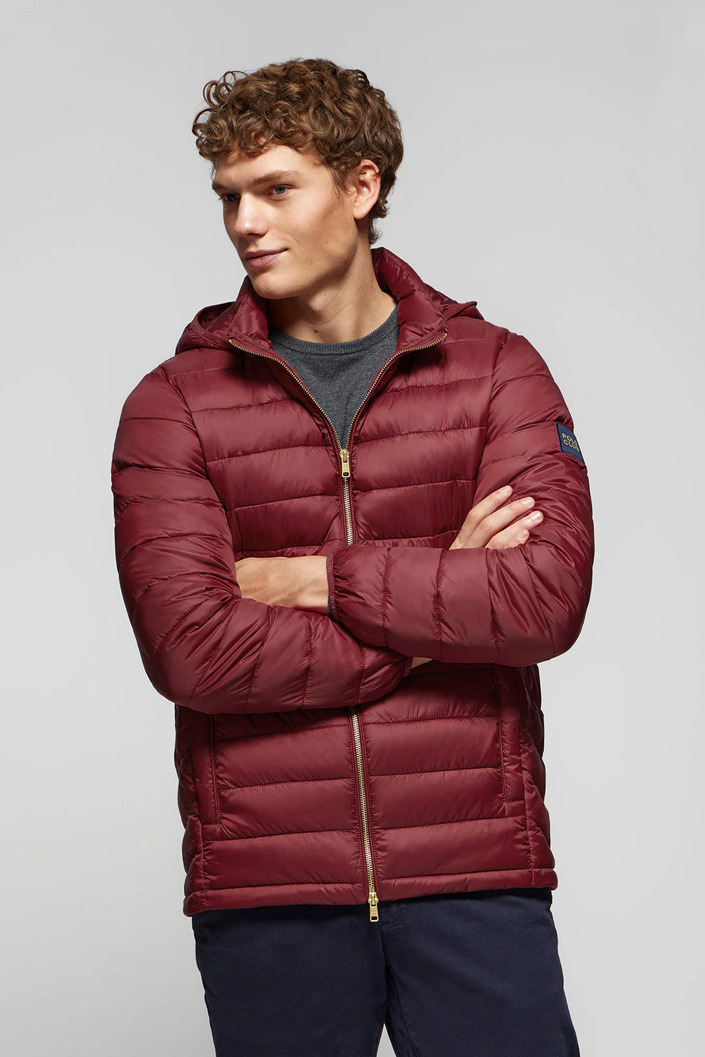 Burgundy ultralight Charles jacket with hood and Polo Club logo - Image 3