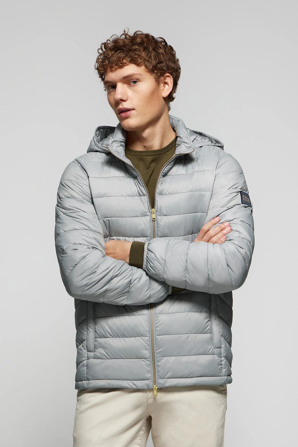 Grey ultralight Charles jacket with hood and Polo Club logo - Image 4