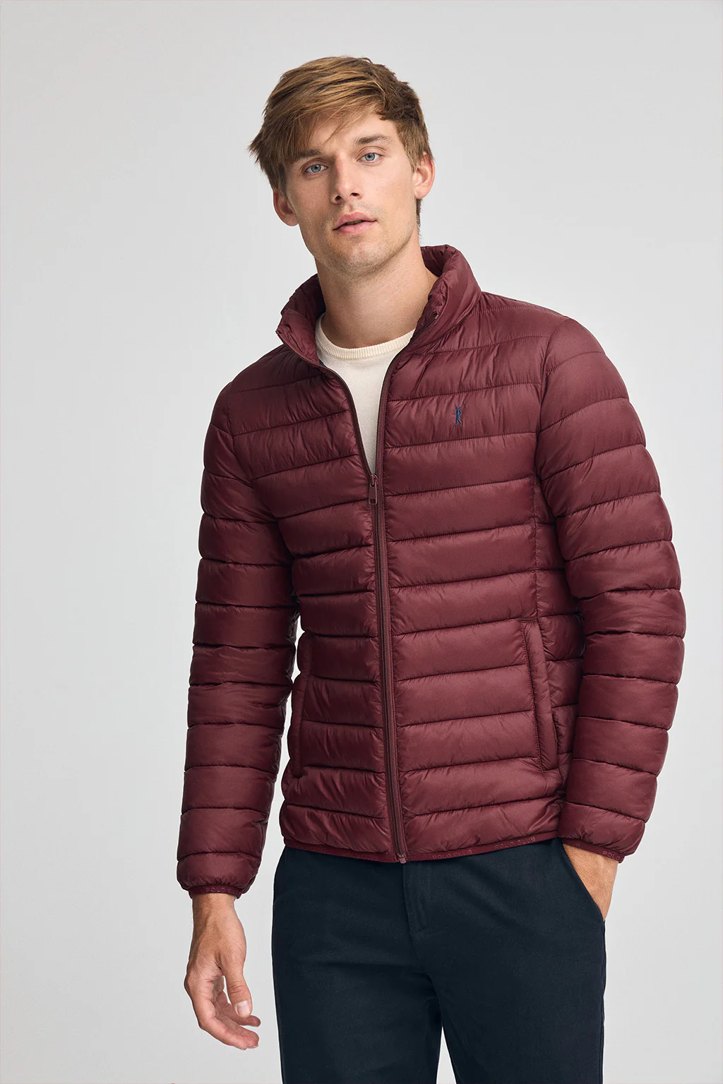 Maroon jacket Chuck Embroidery with Rigby Go logo