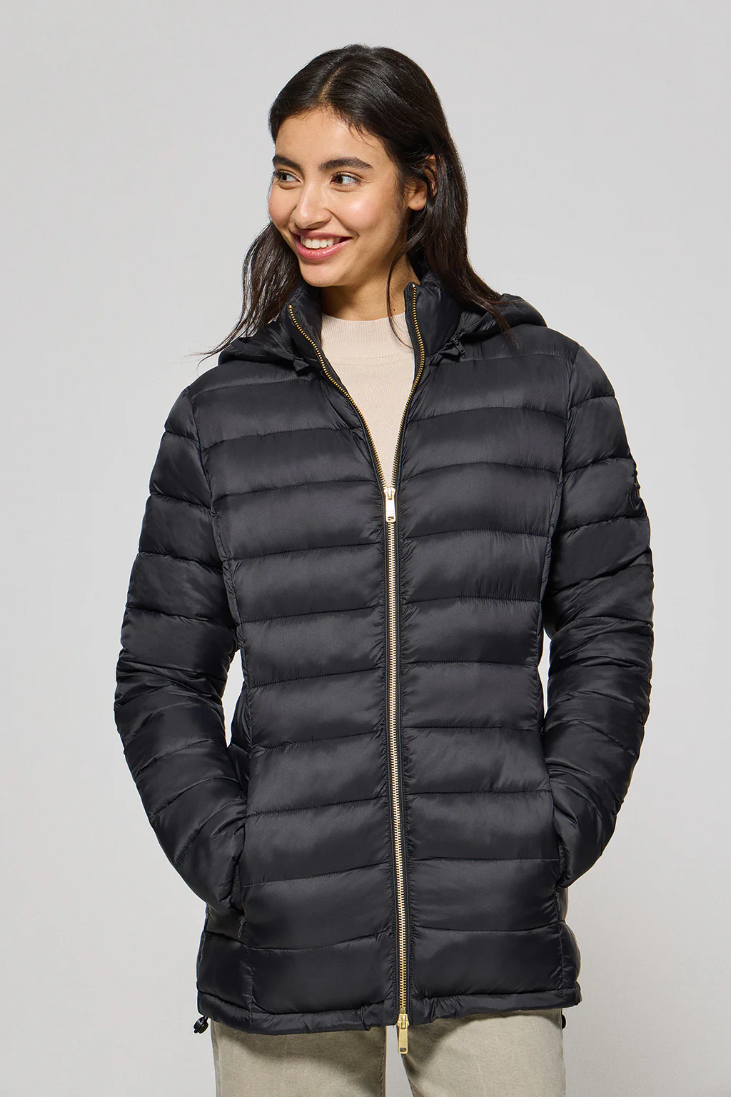 Black ultralight jacket Cintia with detachable hood and PC embroidery
