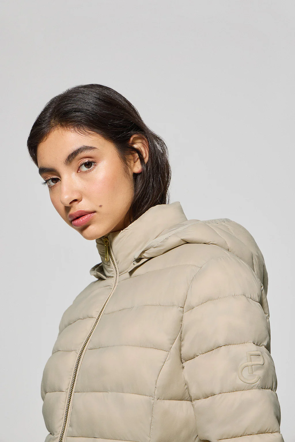 Dark-beige ultralight jacket Cintia with detachable hood and PC embroidery - Image 3
